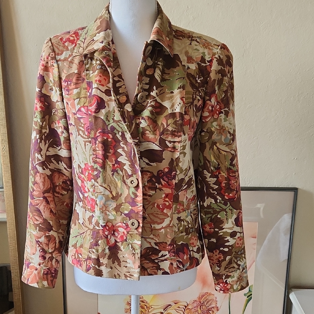 Coldwater Creek Floral Blazer 8P Cotton Grandmacore Cottagecore Vintage